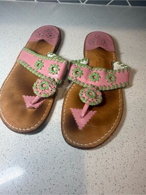 Jack Rogers Vintage Stephen Bonanno Palm Beach Sandals Pink Green Leather Size 7